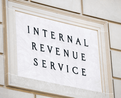 Sign on Internal Revenue Service Building